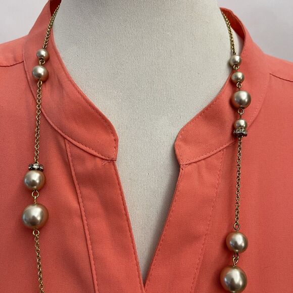 J. Crew Champagne Beads Beaded Gold-tone Chains Women's Fashion Necklace - Picture 4 of 9